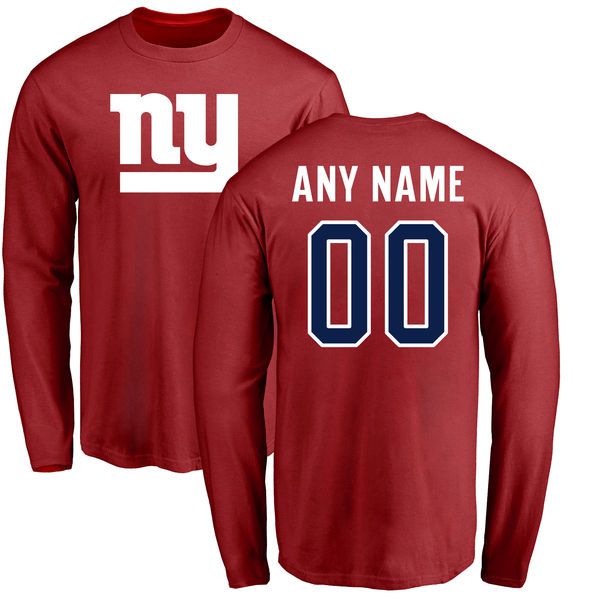 Men New York Giants NFL Pro Line Red Custom Name and Number Logo Long Sleeve T-Shirt